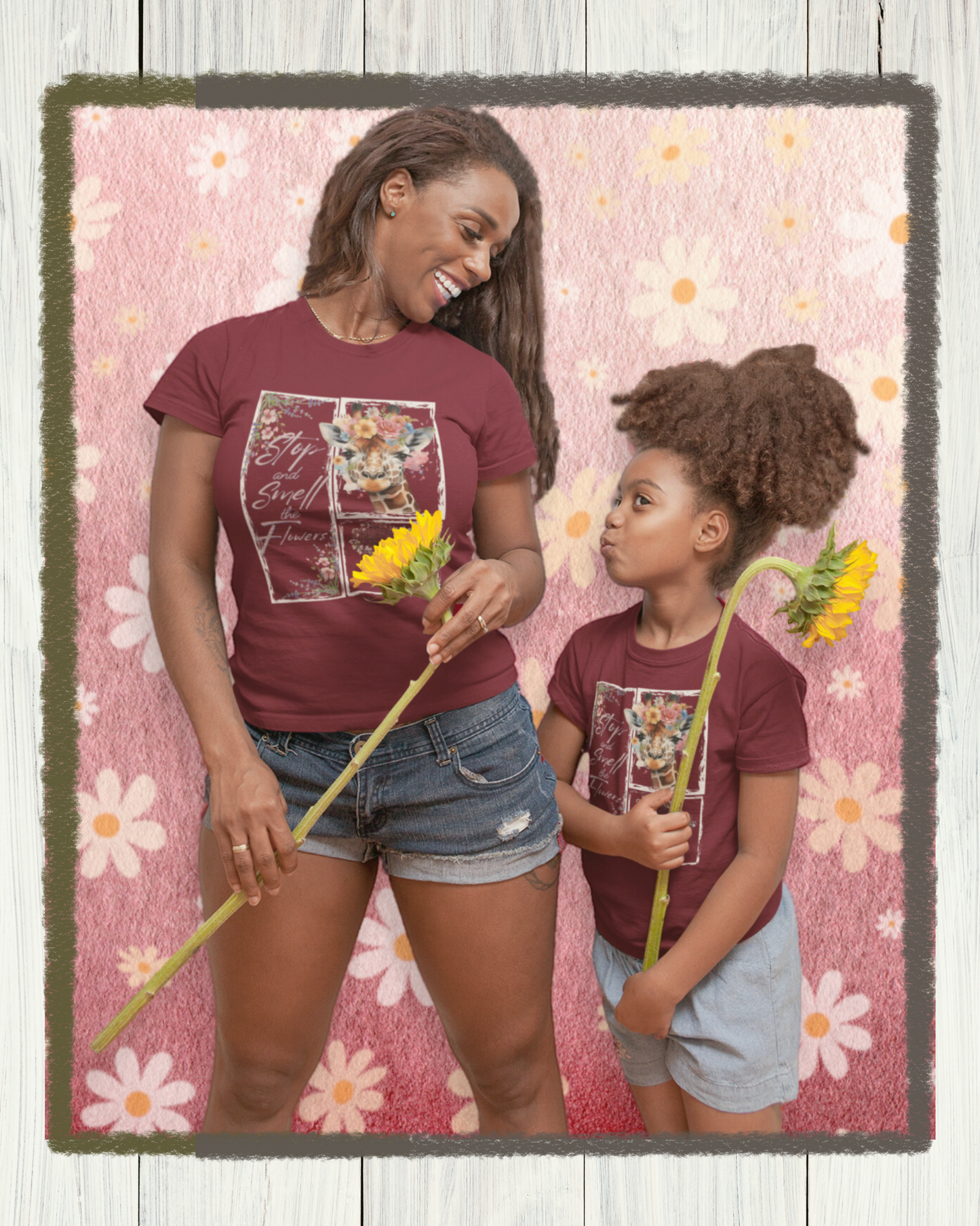 Mommy & Me Bundle - Smell the Flowers Matching Tees in Maroon