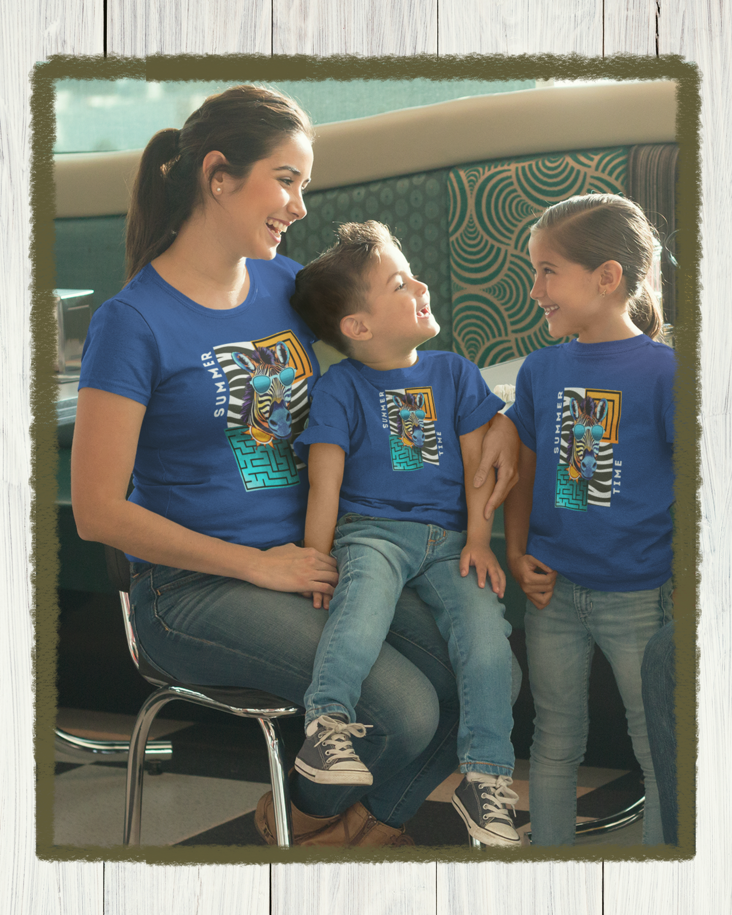 Mommy & Me - Cool Zebra Matching Tees in Blue