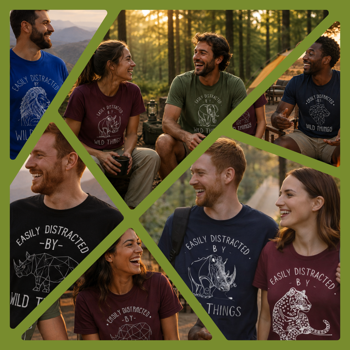 Easily Distracted wildlife graphic tees collection — playful nature-inspired designs for safari lovers, campers and adventure seekers