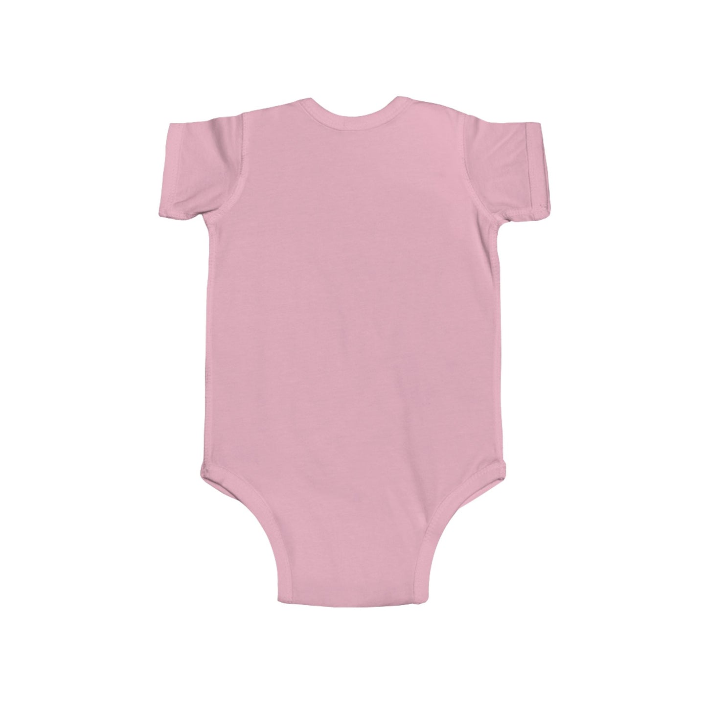 Back of a pink baby onesie on a white background