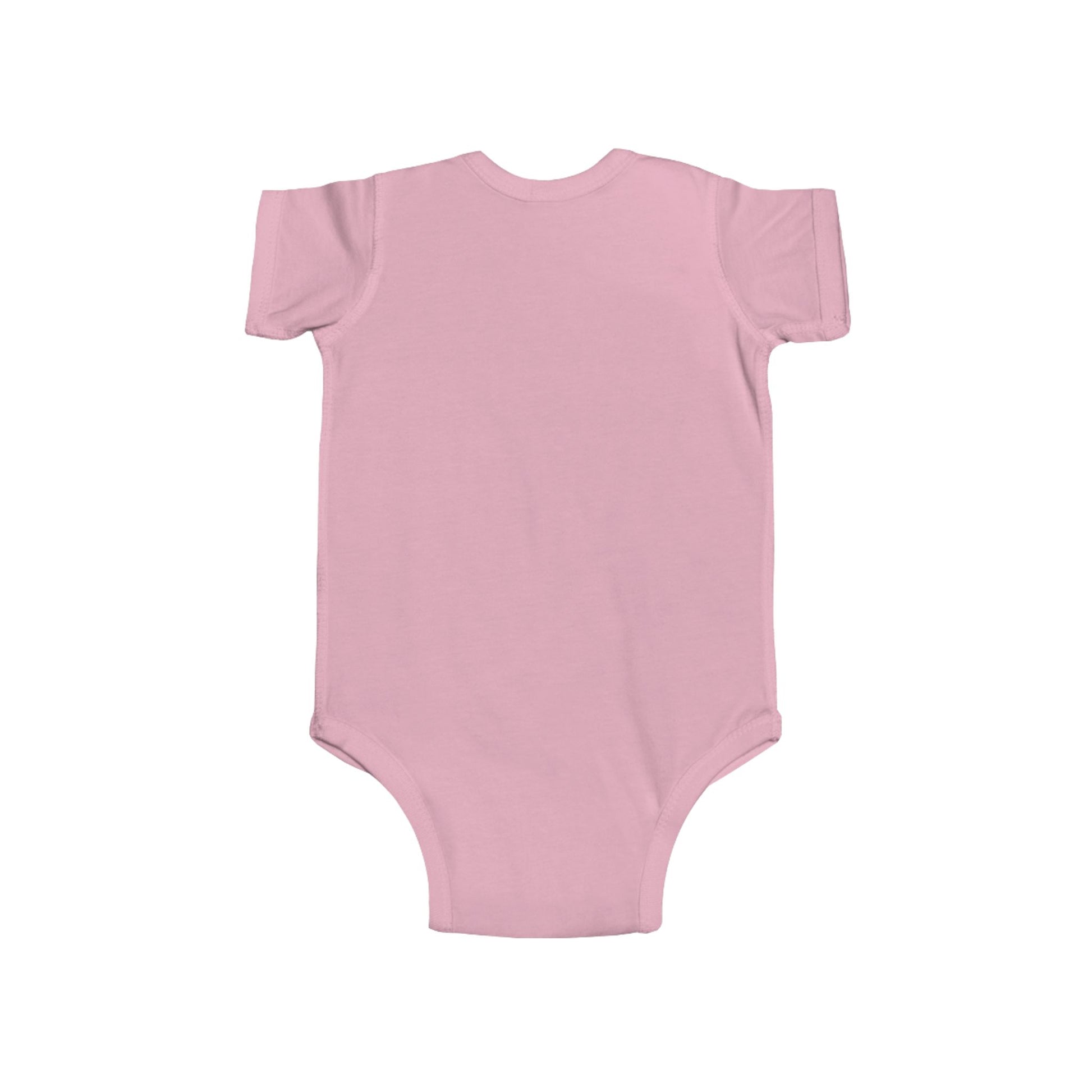 Back of a pink baby onesie on a white background