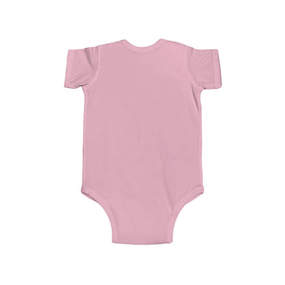 Back of a pink baby onesie on a white background