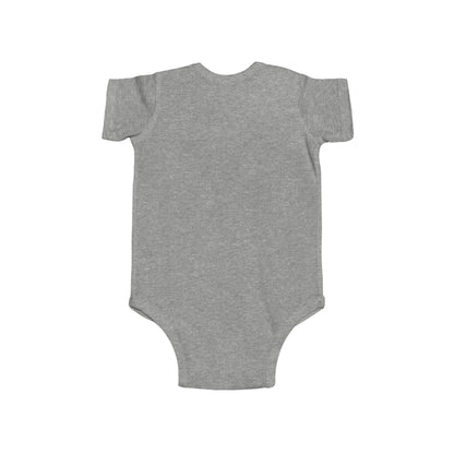 Back of gray baby onesie on a white background