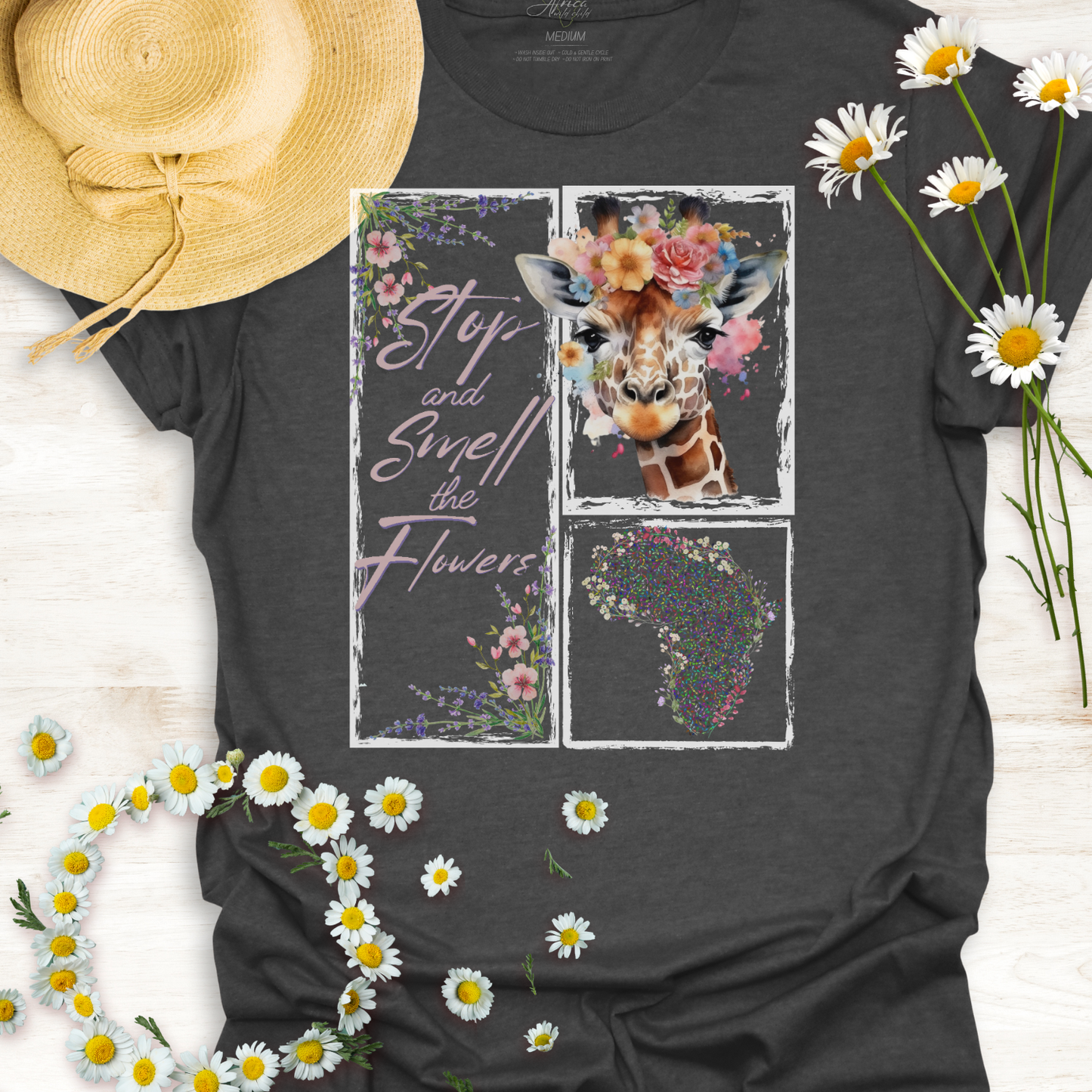 Giraffe Wildlife T-Shirt - Smell the Flowers 🦨