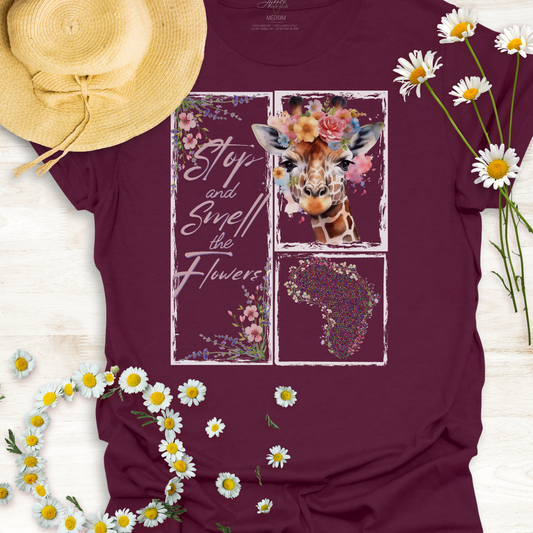 Giraffe Wildlife T-Shirt - Smell the Flowers 🦨