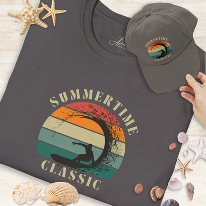 Surfing Summertime Classic T-Shirt & Cap - Set in Shades of Grey