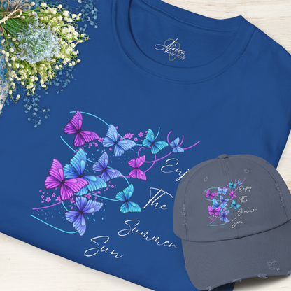 Butterfly Nature T-Shirt & Cap - Enjoy the Summer Sun Set in Blue